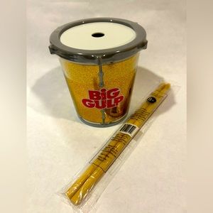 7-ELEVEN 7-11 Big Gulp Tumbler Gold Marching Drum NEW W/ Wood Tone Sticks Straws